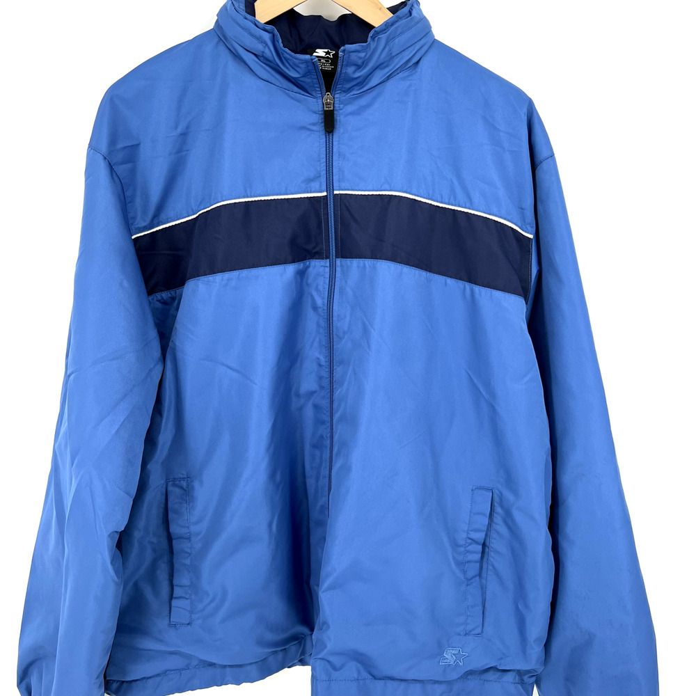 Vintage 90s Starter Windbreaker Jacket Color Block Blue Lined XL